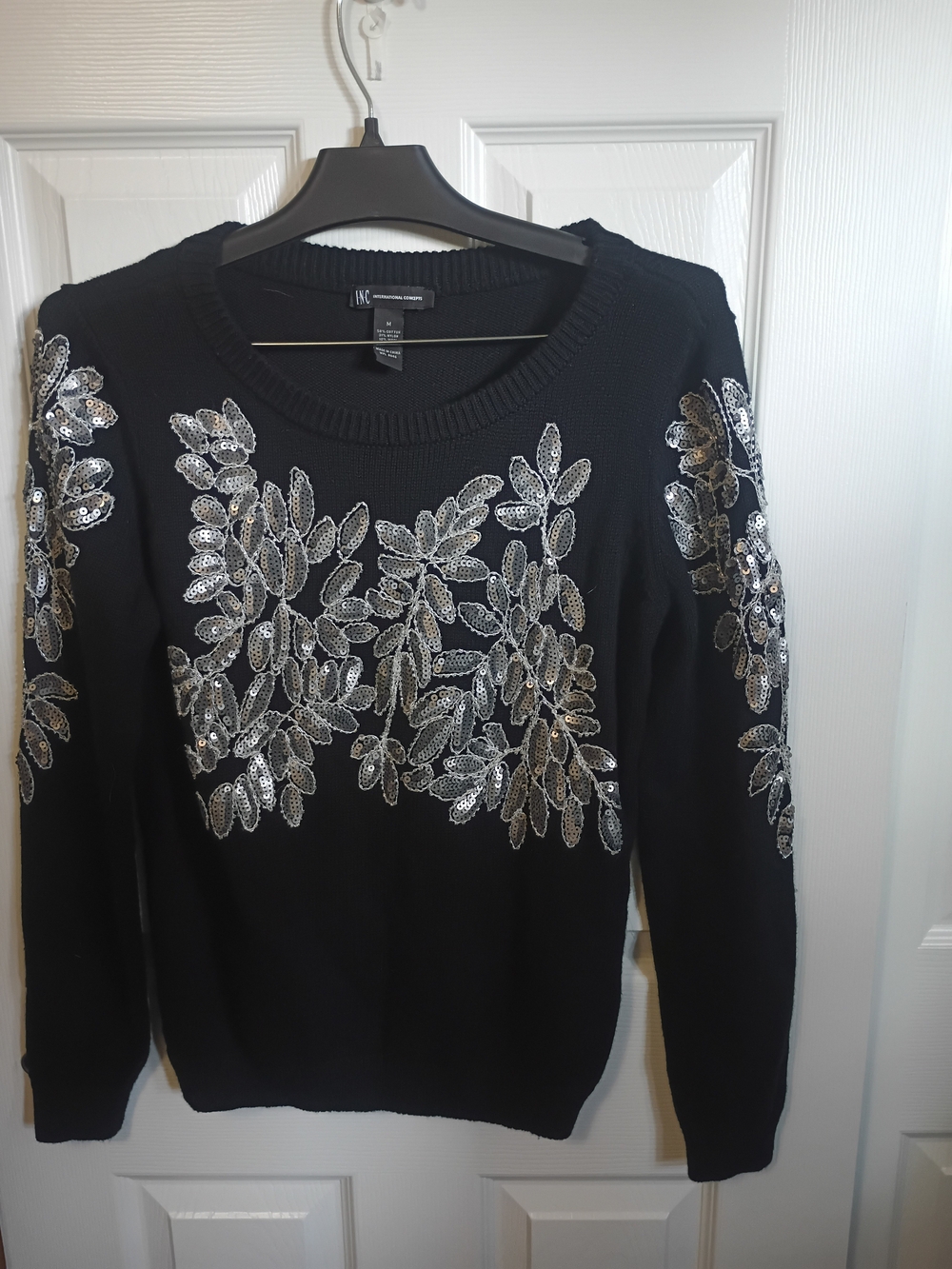 Vintage INC International Concepts Silver Sequin Embellishmed Sweater